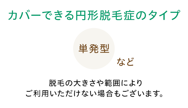 カバーできる円形脱毛症のタイプ 単発型など